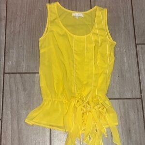 Vibrant Yellow Sleeveless Tie Front Peplum Tank Top